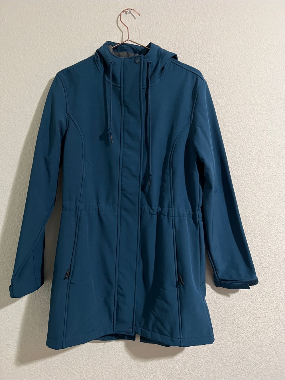 Women’s Teal Hooded Trench Coat - Streamlined Everyday Outerwear